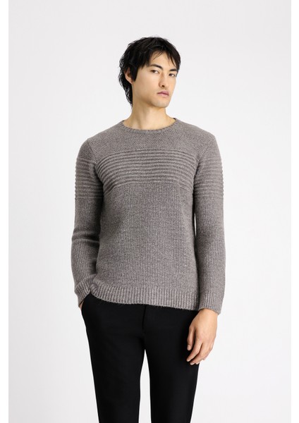 Bisiklet Yaka Regular Fit Çizgili Triko Kazak