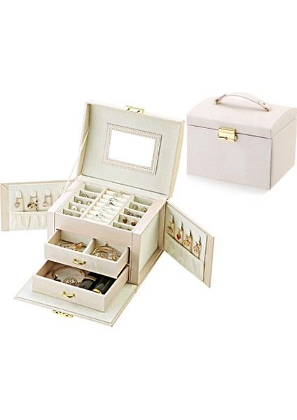 Premium Kilitlenebilir Mücevher Takı Kutusu Yüzük - Altın - Bilezik - Küpe - Kolye - Mücevher Kutusu