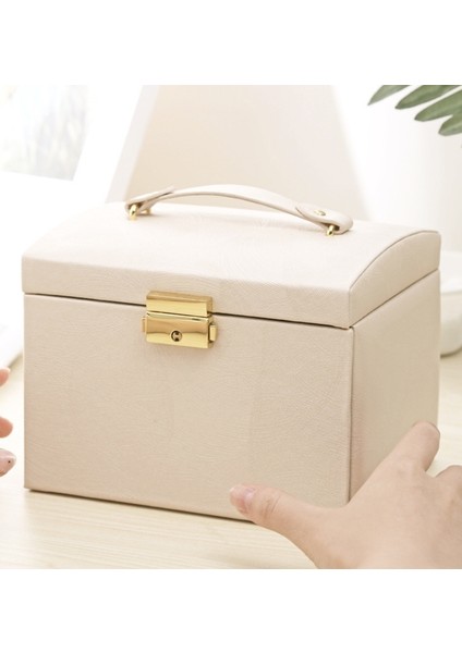 Premium Kilitlenebilir Mücevher Takı Kutusu Yüzük - Altın - Bilezik - Küpe - Kolye - Mücevher Kutusu