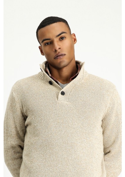 Yarım Balıkçı Yaka Regular Fit Desenli Alpaka Yünlü Triko Kazak fırsatları