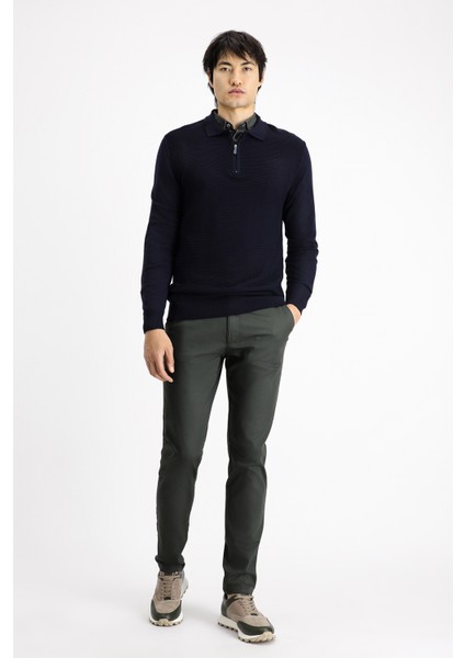 Polo Yaka Regular Fit Fermuarlı Desenli Pamuklu Triko Kazak fiyatları