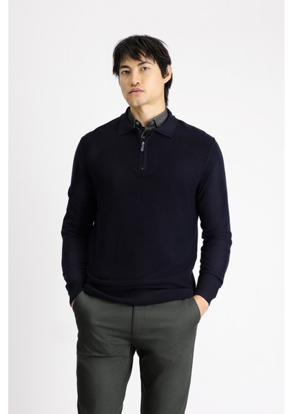 Polo Yaka Regular Fit Fermuarlı Desenli Pamuklu Triko Kazak modelleri