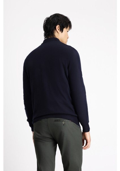 Polo Yaka Regular Fit Fermuarlı Desenli Pamuklu Triko Kazak fırsatları