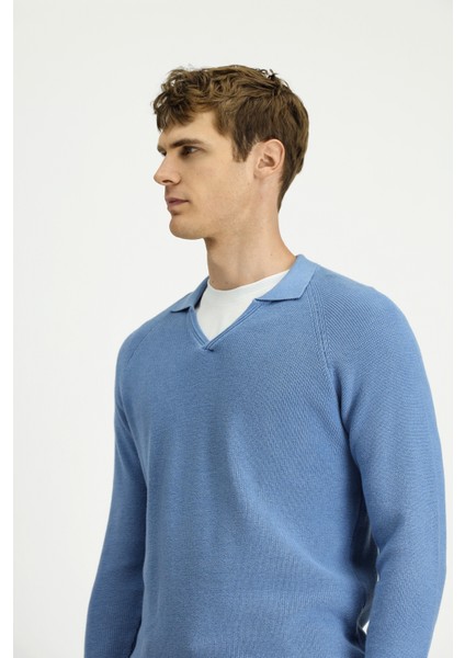 Polo Yaka Slim Fit Dar Kesim Desenlli Pamuklu Yünlü Triko Kazak modelleri