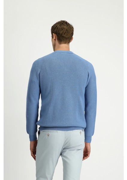 Polo Yaka Slim Fit Dar Kesim Desenlli Pamuklu Yünlü Triko Kazak fırsatları