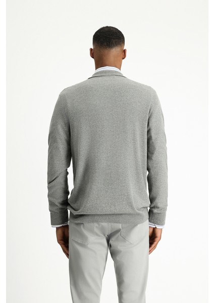 Polo Yaka Regular Fit Fermuarlı Desenli Pamuklu Triko Kazak fırsatları