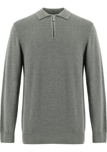 Polo Yaka Regular Fit Fermuarlı Desenli Pamuklu Triko Kazak indirimleri