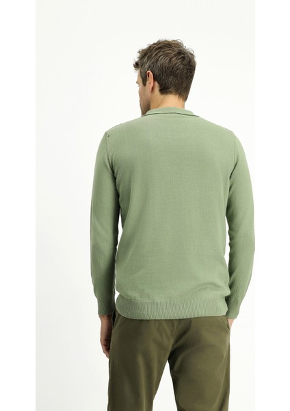 Polo Yaka Regular Fit Fermuarlı Desenli Pamuklu Triko Kazak fırsatları