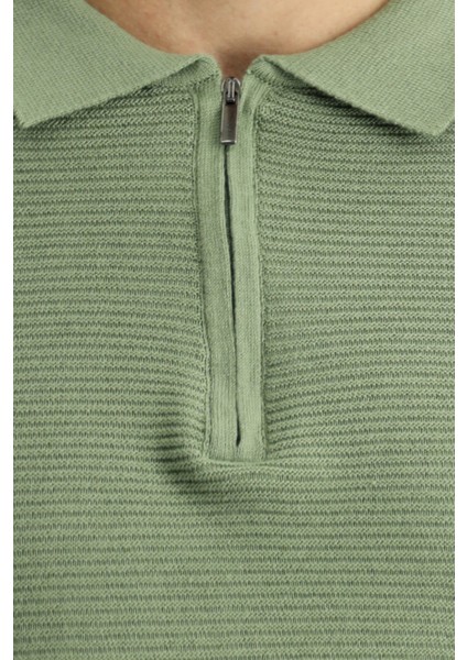 Polo Yaka Regular Fit Fermuarlı Desenli Pamuklu Triko Kazak indirimleri