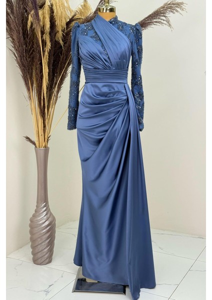 Asude Tesettür Abiye Indigo