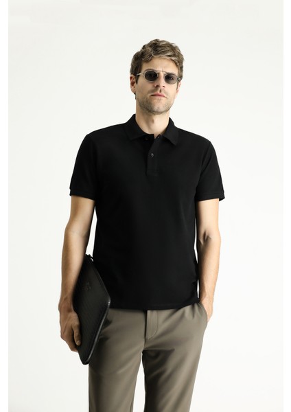 Slim Fit Dar Kesim Nakışlı Pamuk Polo Yaka Tişört