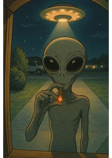 Sigara Içen Uzaylı Ev Duvar Salon Güzelli̇k Salonu Ofi̇s Dükkan Dekarasyon Kanvas Tablo fiyatları