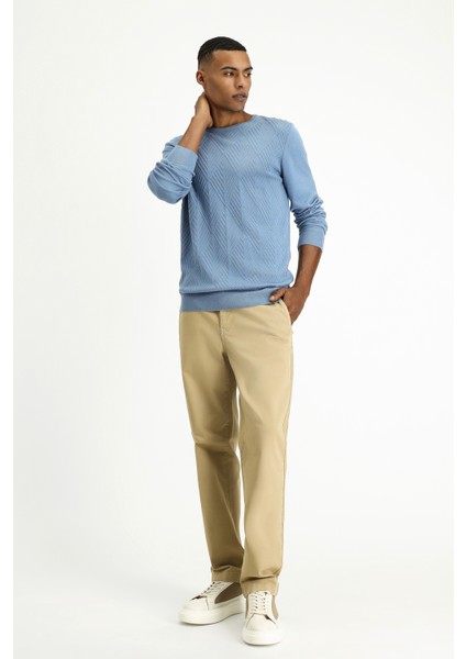 Bisiklet Yaka Slim Fit Dar Kesim Desenli Pamuklu Triko Kazak