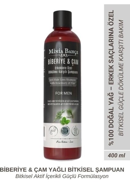 Erkeklere Özel Doğal Şampuan – Biberiye & Çam Özlü – 400 ml