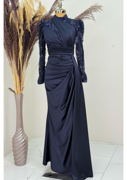 Asude Tesettür Abiye Lacivert