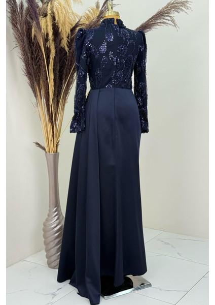 Asude Tesettür Abiye Lacivert modelleri