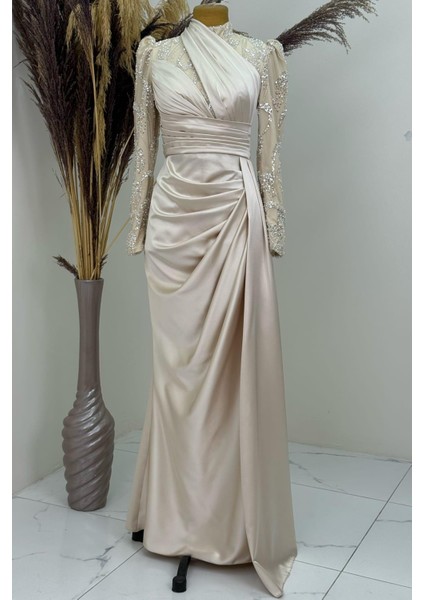 Asude Tesettür Abiye Bej