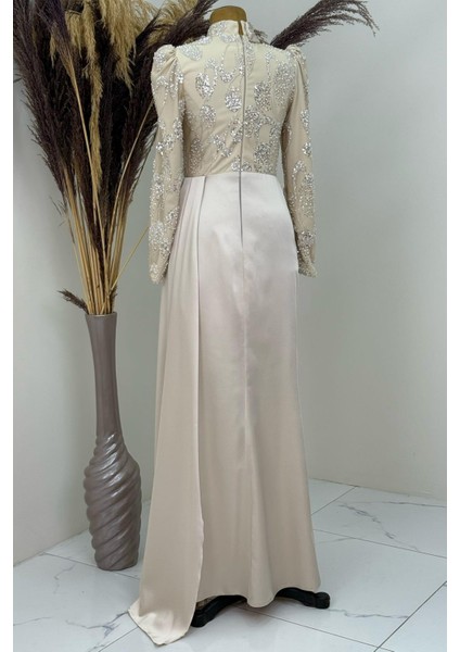 Asude Tesettür Abiye Bej modelleri