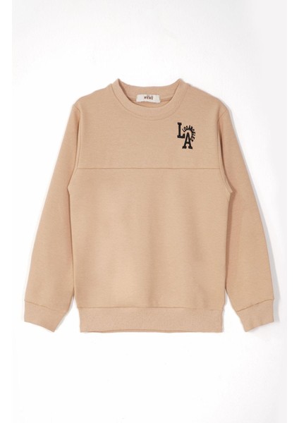 Baskılı Nakışlı Vizon Renk Erkek Çocuk Eşofman Takımı modelleri