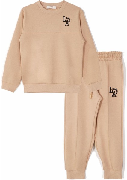 Baskılı Nakışlı Vizon Renk Erkek Çocuk Eşofman Takımı fırsatları