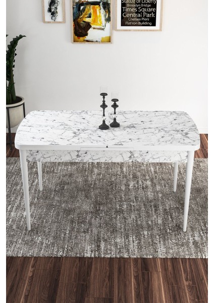 Lars Beyaz Mermer 80X132 Açılabilir Mdf Masa Yemek Odası Takımı,mutfak Takımı 4 Adet Sandalye modelleri