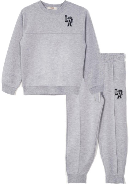 Baskılı Nakışlı Gri Melanj Renk Erkek Çocuk Eşofman Takımı fiyatları