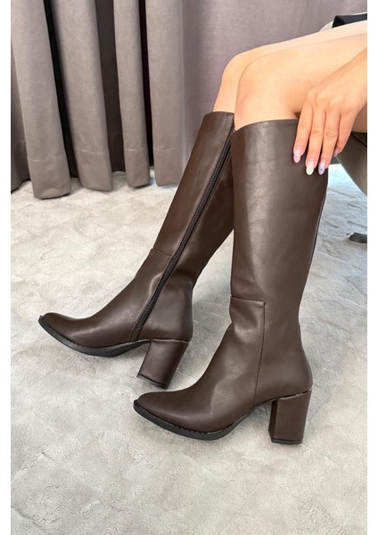 Kadın Paris Koyu Kahve Yandan Fermuarlı Diz Altı Cizme fiyatları