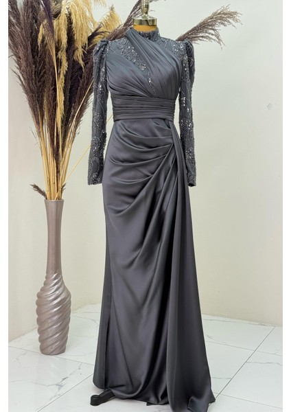 Asude Tesettür Abiye Antrasit