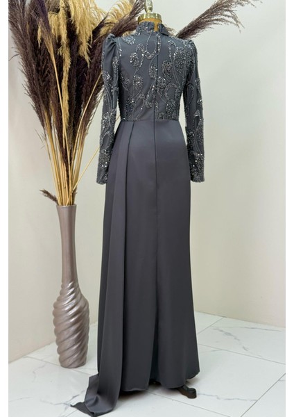 Asude Tesettür Abiye Antrasit modelleri