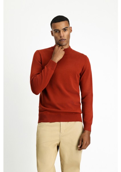 Yarım Balıkçı Yaka Regular Fit Pamuklu Triko Kazak