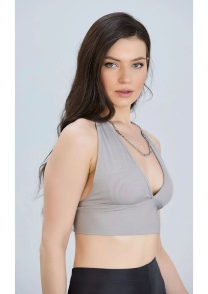 Derin V Yaka Crop Bluz - S504564