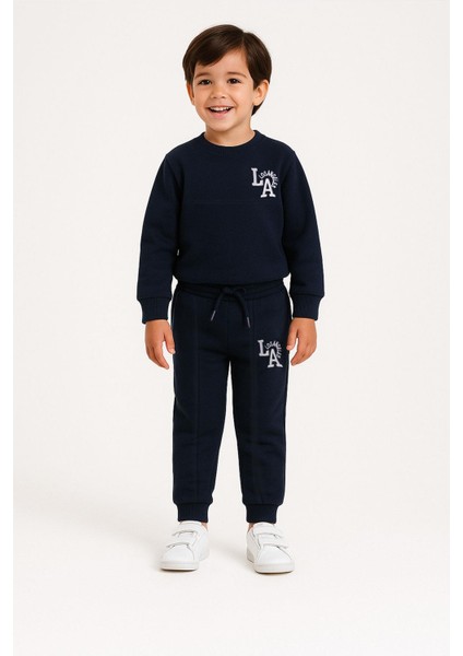 Baskılı Nakışlı Lacivert Renk Erkek Çocuk Eşofman Takımı