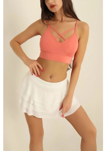 Kadın Ön Çapraz Askılı Crop Bluz - S504577