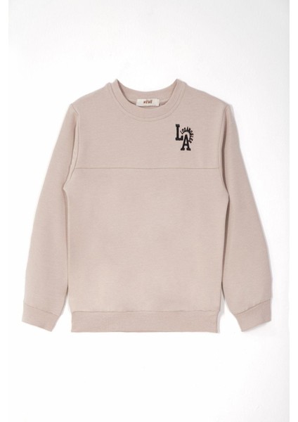 Baskılı Nakışlı Taş Renk Erkek Çocuk Eşofman Takımı modelleri