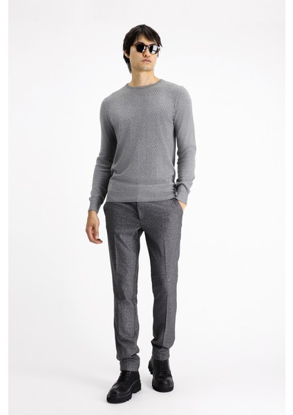 Bisiklet Yaka Slim Fit Dar Kesim Desenli Pamuklu Triko Kazak