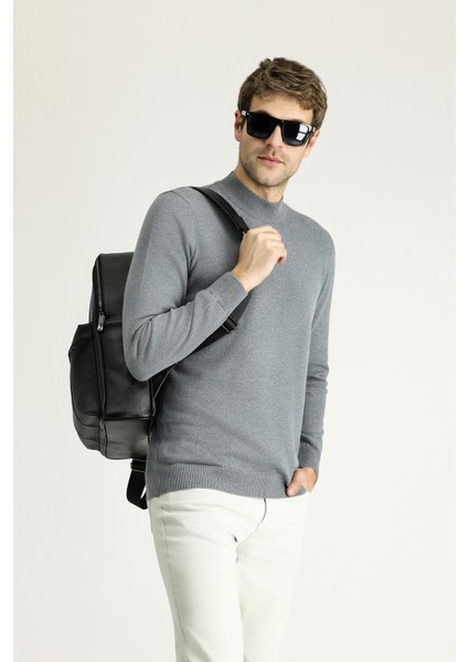 Yarım Balıkçı Yaka Regular Fit Pamuklu Triko Kazak