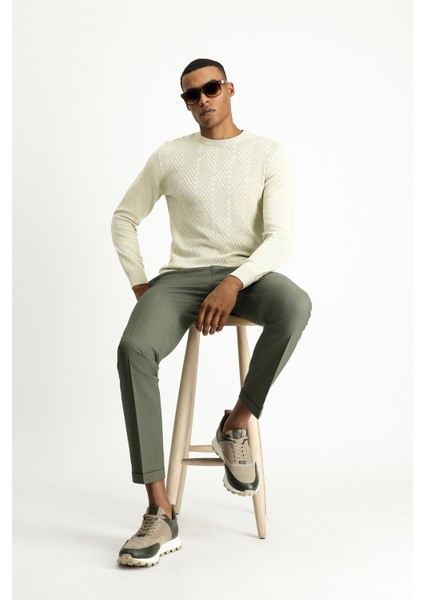 Bisiklet Yaka Slim Fit Dar Kesim Desenli Pamuklu Triko Kazak