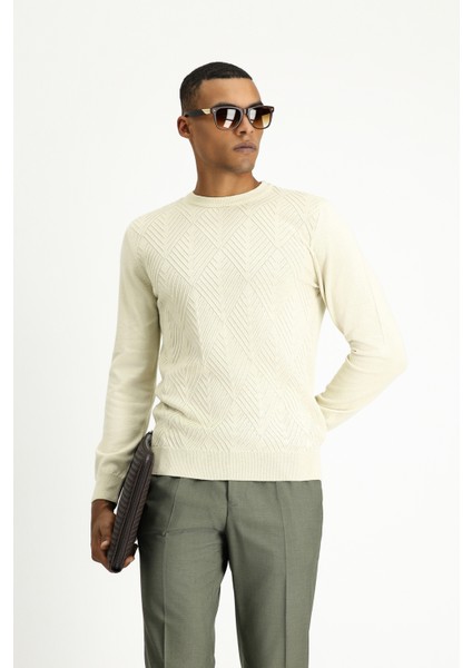 Bisiklet Yaka Slim Fit Dar Kesim Desenli Pamuklu Triko Kazak fırsatları