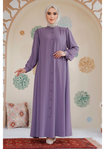 Düğmeli Lila Tesettür Abaya 45283LILA