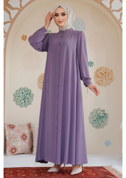 Düğmeli Lila Tesettür Abaya 45283LILA fiyatları