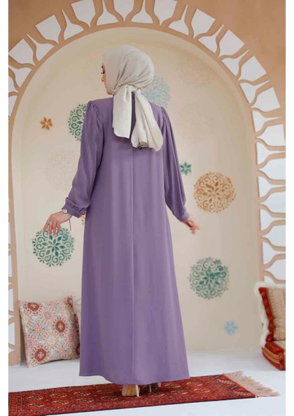 Düğmeli Lila Tesettür Abaya 45283LILA modelleri