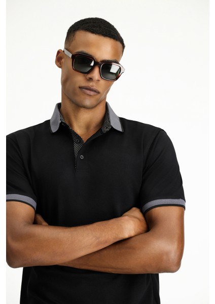 Polo Yaka Regular Fit Desenli Pamuklu Tişört fiyatları