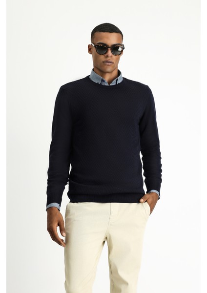 Bisiklet Yaka Slim Fit Dar Kesim Desenli Pamuklu Triko Kazak modelleri