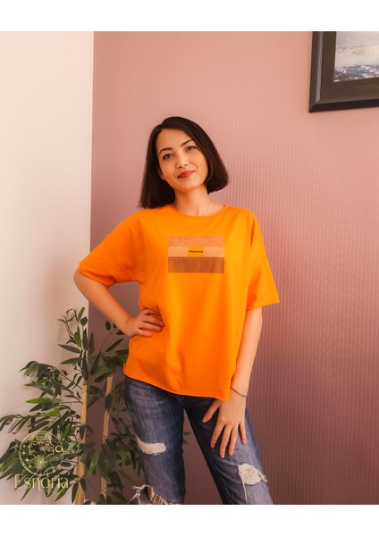 Awesome Baskılı Pullu Tişört Turuncu