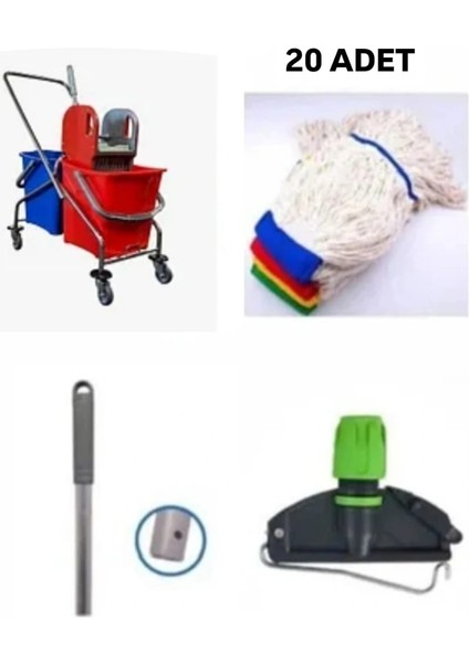 Çift Kovalı Krom Temizlik Arabası Paspas Arabası Sap Mop Aparat (Özel Plastik Presli ) fiyatları