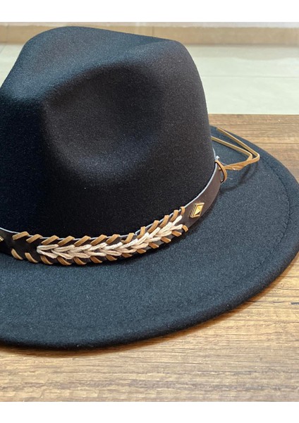 Etnik Şeritli Bohem Fedora Şapka - Siyah fiyatları