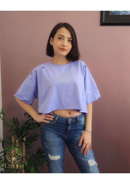 Today Baskılı Tişört Lila