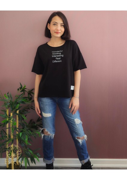 Wonderful Baskılı Tişört Siyah