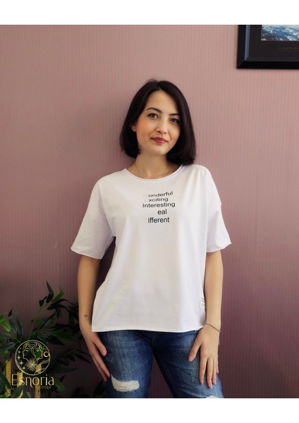 Wonderful Baskılı Tişört Beyaz