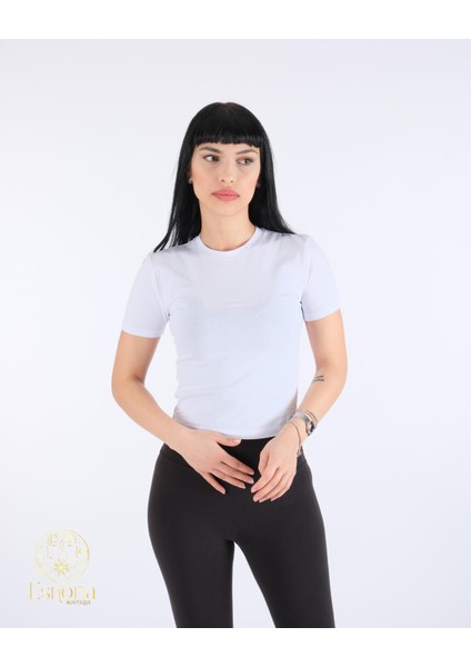 Kısa Kollu Basic Crop Tişört Beyaz fırsatları